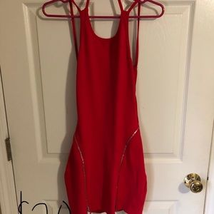 Red body con dress